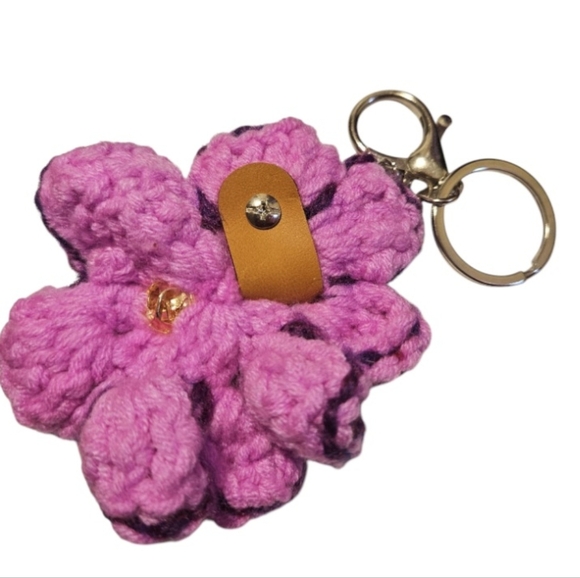 Handmade Crochet Floral Key chain Purple Dog Enamel Pin White Frenchie Puppy Pin - Picture 5 of 17